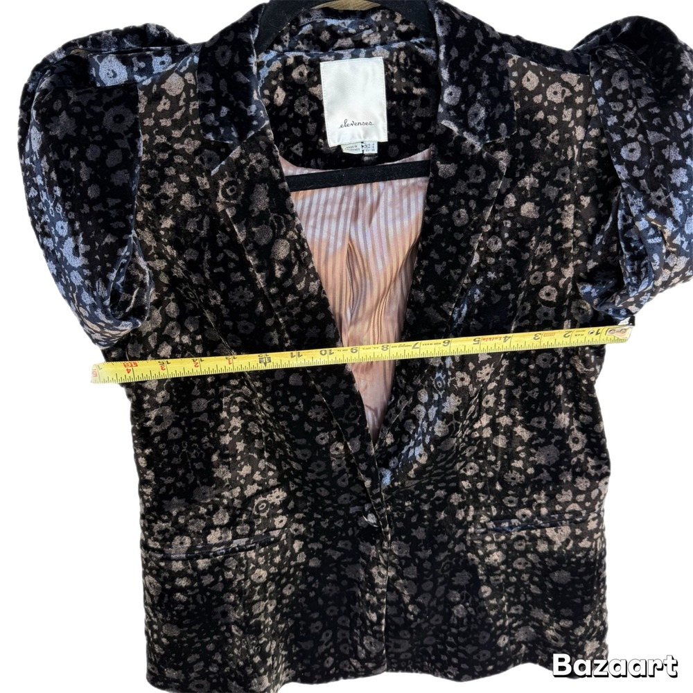 Anthropologie Elevenses Blazer Dress Jacket Lumi Velvet Velour Black Floral sz 4 - Picture 11 of 13